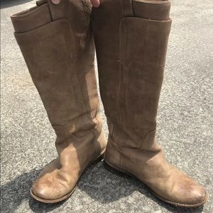 Frye Women's 4003 Size 7B Tall Tan Riding Boots Very Worn Distressed Knee High